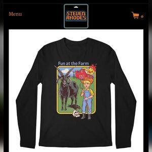Steven Rhodes Fun at the Farm Crewneck Long Sleeve Shirt Demonic Goat Black Sz M